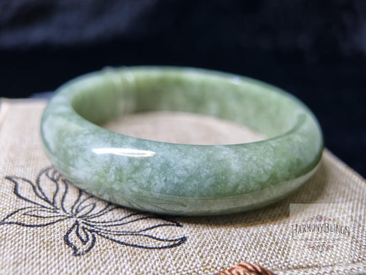 High Quality White-Green Hued Jadeite Bangle - Certified Natural Jade Bracelet, Vintage Jewelry, Perfect Christmas & New Year Gift