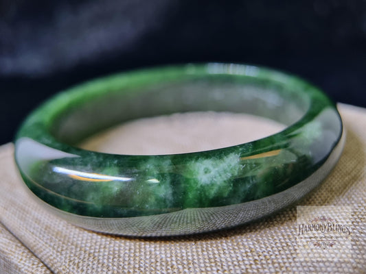 57mm Dark Green Jade Bangle - Unique Collection, One-of-a-Kind - Perfect Christmas & New Year Gift - Exclusive Jewelry Piece