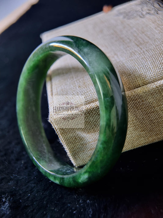 57mm Dark Green Jade Bangle - Unique Collection, One-of-a-Kind - Perfect Christmas & New Year Gift - Exclusive Jewelry Piece