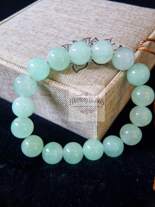 Natural Jade Bead Bracelet 11mm - Pastel Green, High Quality, Stretchable - Christmas Gift, New Year Present