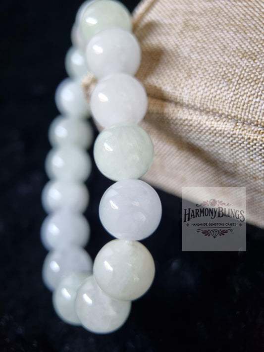 Natural Jade Bead Bracelet 11mm - White Bead Bracelet, High Quality, Stretchable - Christmas Gift, New Year Present