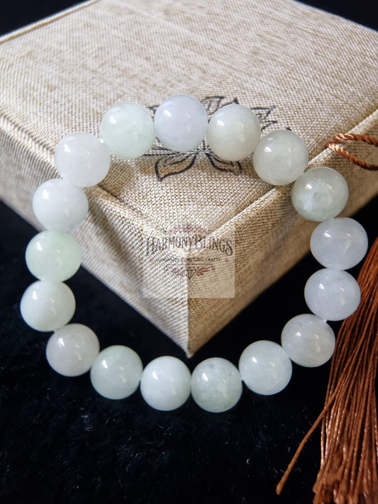 Natural Jade Bead Bracelet 11mm - White Bead Bracelet, High Quality, Stretchable - Christmas Gift, New Year Present