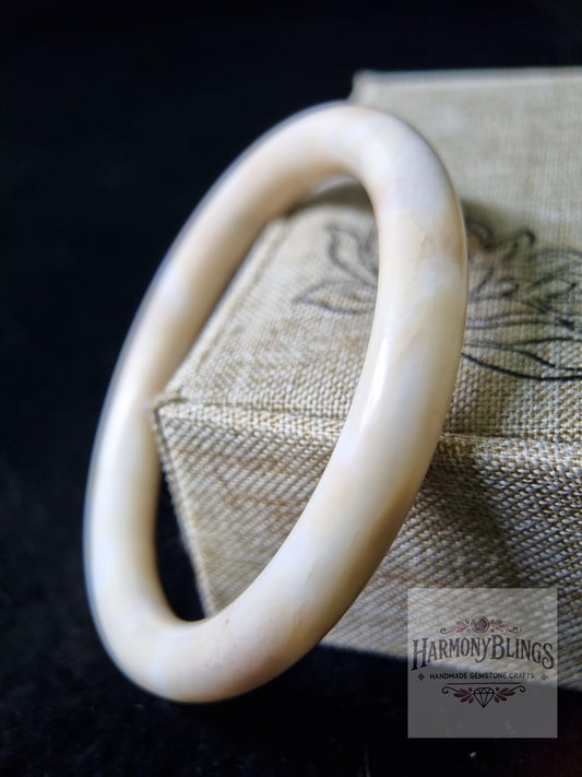 58mm Inner Diameter - Certified Natural Beige Serpentine Bangle, Serpentine Stone Bracelet Vintage Jewelry Perfect Christmas New Year Gift