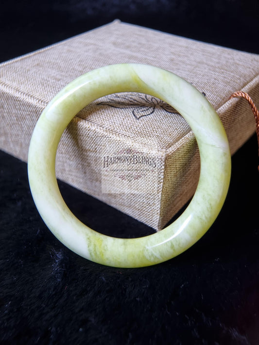 53mm Inner Diameter - Certified Natural Yellow-White Serpentine Bangle Bracelet, Vintage Jewelry, Perfect Christmas & New Year Gift