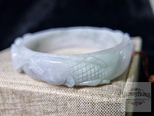 53mm White Jade Feng Shui Bracelet with Lucky Money Carp  Perfect Christmas and New Year Gift for Wealth and Prosperity