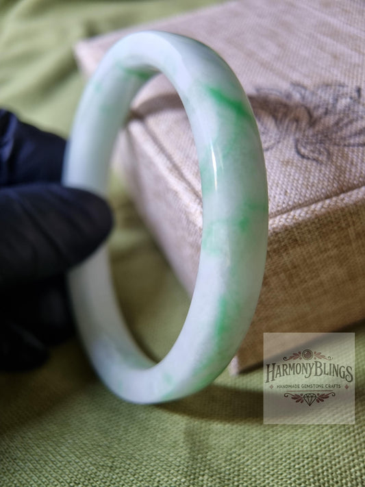 57mm Certified Natural White-Green Jade Bangle Bracelet, Vintage Jewelry, Perfect Christmas & New Year Gift