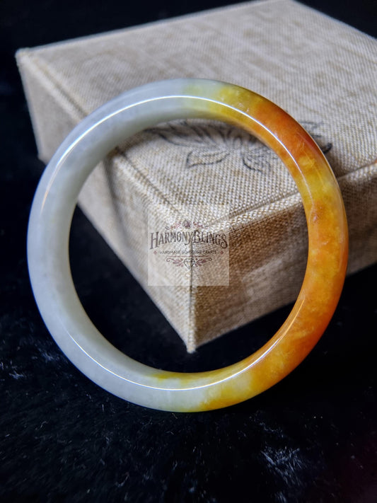 57mm High-Quality Natural Yellow-White Jade Bangle Bracelet  Vintage Jewelry, Ideal for Christmas & New Year Gifts