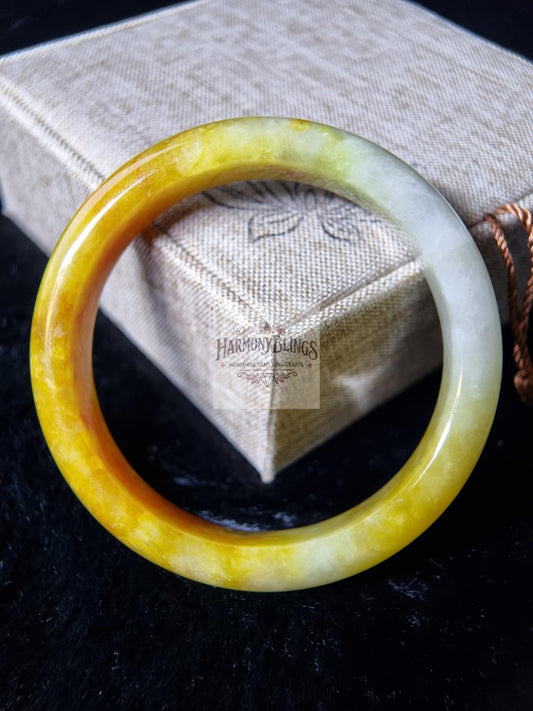 59mm High-Quality Natural Yellow-White Jade Bangle Bracelet  Vintage Jewelry, Ideal for Christmas & New Year Gifts