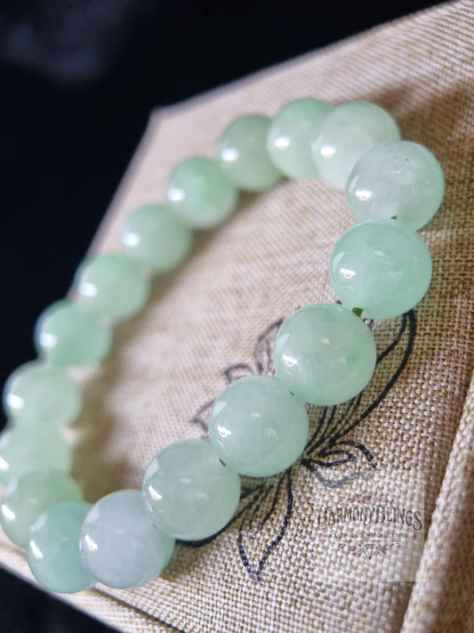 Natural Jade Bead Bracelet 11mm - Pastel Green, High Quality, Stretchable - Christmas Gift, New Year Present