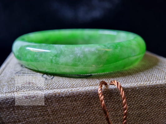 60mm Green Jade Bangle - Unique Collection, One-of-a-Kind - Perfect Christmas & New Year Gift - Exclusive Jewelry Piece