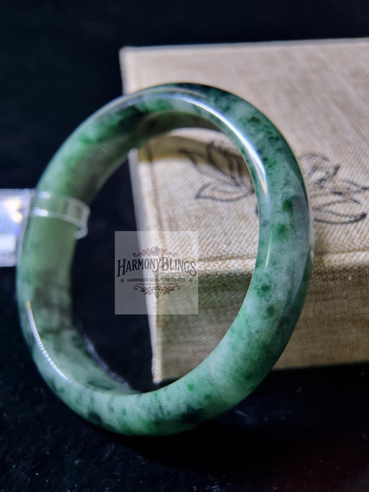 High Quality Green Spotted Jadeite Bangle - Certified Natural Jade Bracelet, Vintage Jewelry, Perfect Christmas & New Year Gift