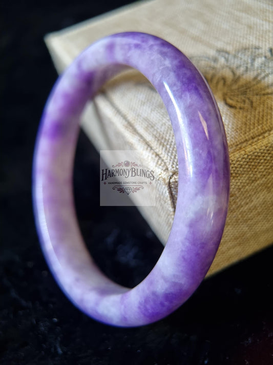 54mm Vintage Purple Jadeite Bangle - Certified Natural Jade Bracelet, Timeless Jewelry, Perfect Gift for Christmas & New Year