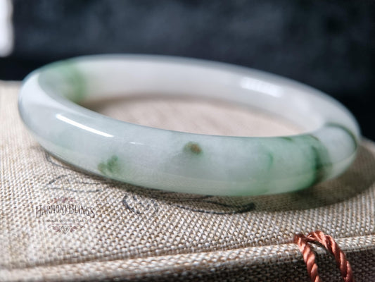 58mm White Jade Bangle with Green Accents - Exclusive Natural White Jade Bracelet - Ideal Christmas & New Year Feng Shui Gift