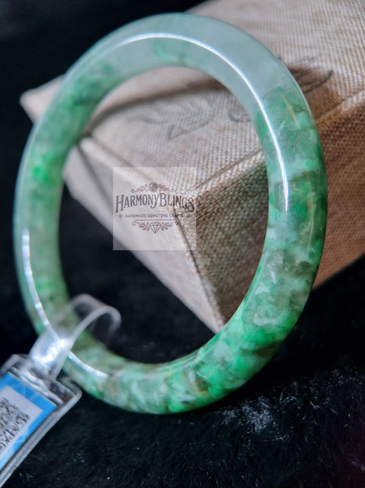 Extremely Rare, One of a Kind 60mm Natural Green-White Jade Bangle, Certified Authentic, Vintage Jewelry, Ideal Christmas & New Year Gift