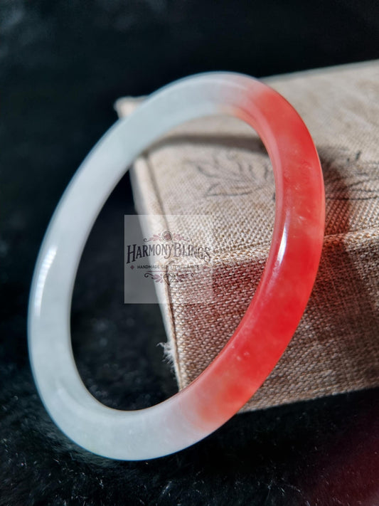 62mm White Jade Bangle with Red Accents, Unique Natural Jade Bracelet, Perfect New Year & Christmas Gift