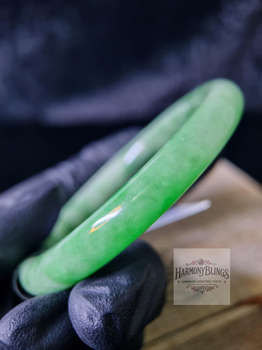 56mm Natural Light Green Jade Bangle with PNJ Certification, Christmas Gift, New Year Gift, Feng Shui Bracelet