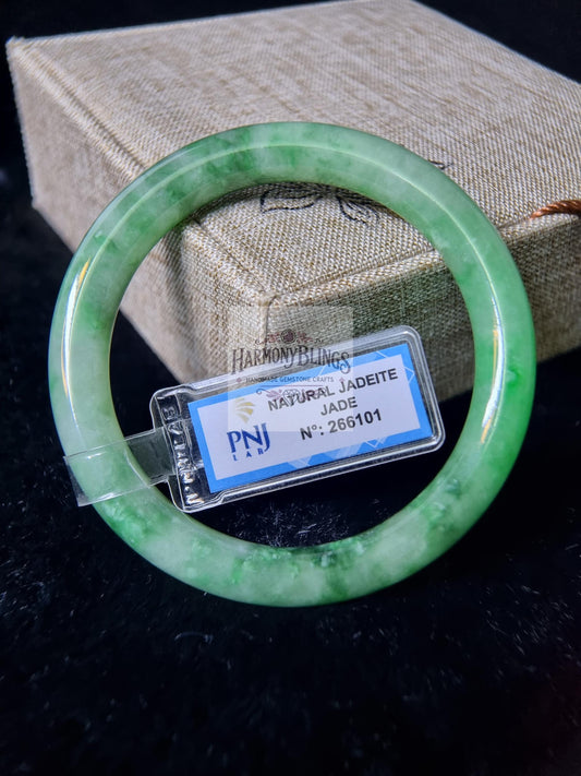 56mm Natural Light Green Jade Bangle with PNJ Certification, Christmas Gift, New Year Gift, Feng Shui Bracelet