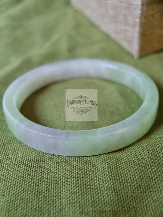 57mm Certified Natural Light Green and Hints of Purple Jade Bangle Bracelet  Square Edges, Vintage Jewelry, Ideal Christmas & New Year Gift