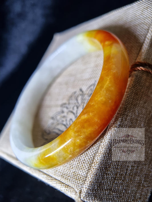 57mm High-Quality Natural Yellow-White Jade Bangle Bracelet  Vintage Jewelry, Ideal for Christmas & New Year Gifts