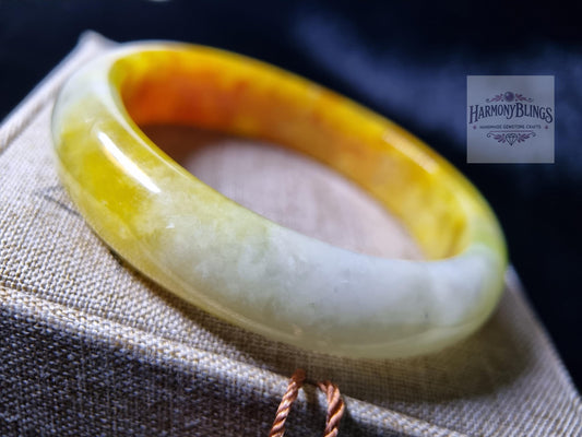 59mm High-Quality Natural Yellow-White Jade Bangle Bracelet  Vintage Jewelry, Ideal for Christmas & New Year Gifts