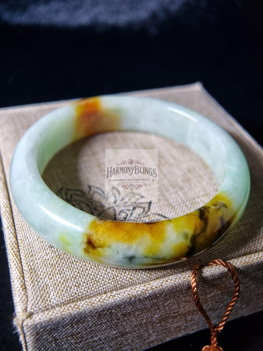 58mm Premium Natural Yellow-White Jade Bangle Bracelet with Hints of Green  Vintage-Inspired Jewelry Perfect for Christmas & New Year Gifts