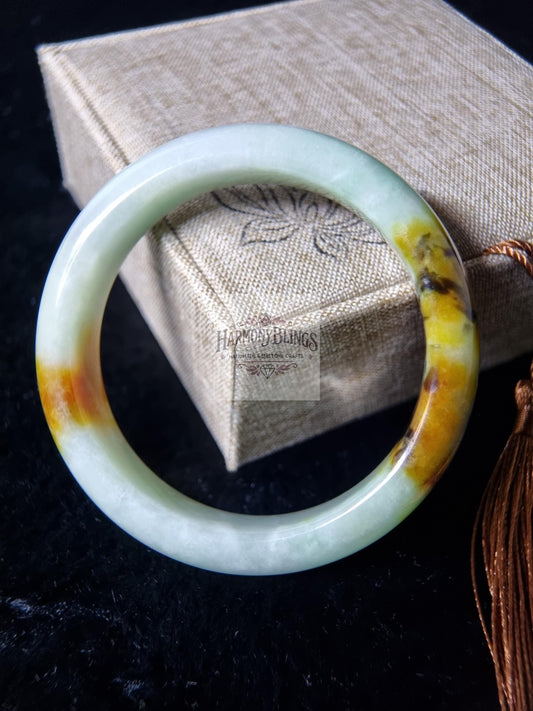 58mm Premium Natural Yellow-White Jade Bangle Bracelet with Hints of Green  Vintage-Inspired Jewelry Perfect for Christmas & New Year Gifts