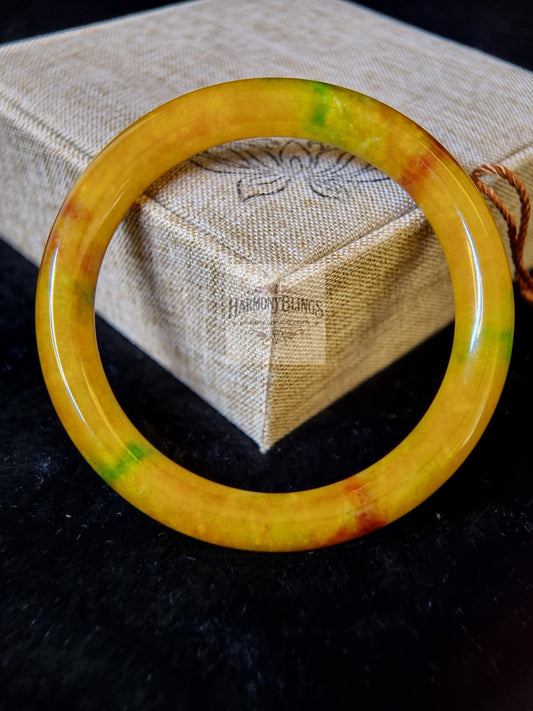 Premium Yellow Jadeite Bangle, Natural Jade Bracelet, Vintage-Inspired Jewelry, Ideal Christmas & New Year Gift