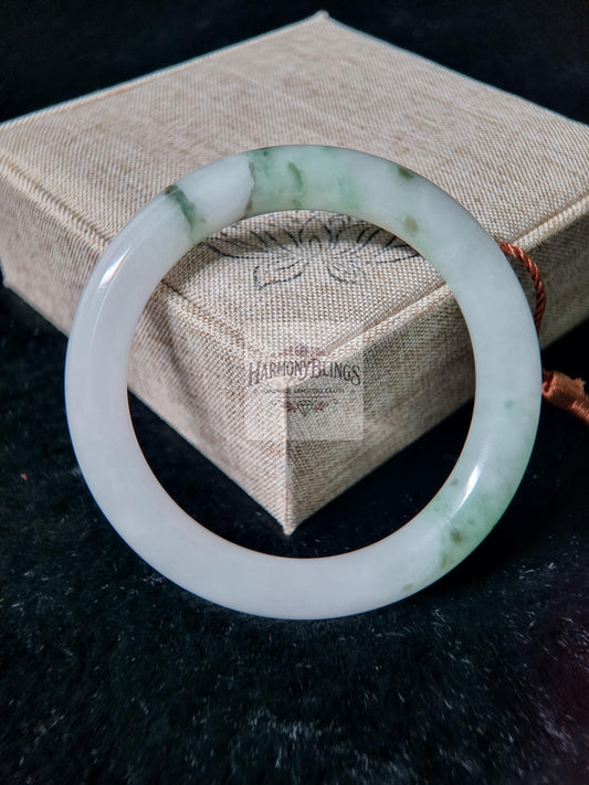 58mm White Jade Bangle with Green Accents - Exclusive Natural White Jade Bracelet - Ideal Christmas & New Year Feng Shui Gift