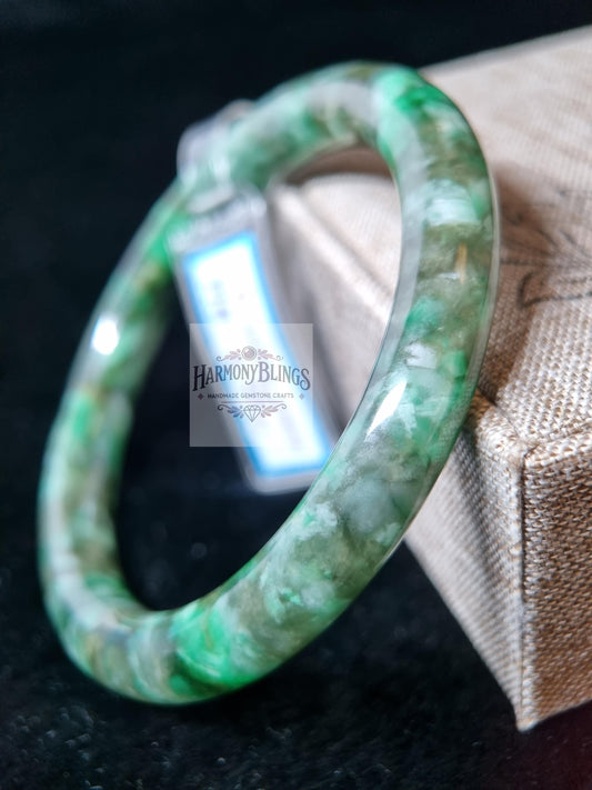 Extremely Rare, One of a Kind 61mm Natural Green-White Jade Bangle, Certified Authentic, Vintage Jewelry, Ideal Christmas & New Year Gift