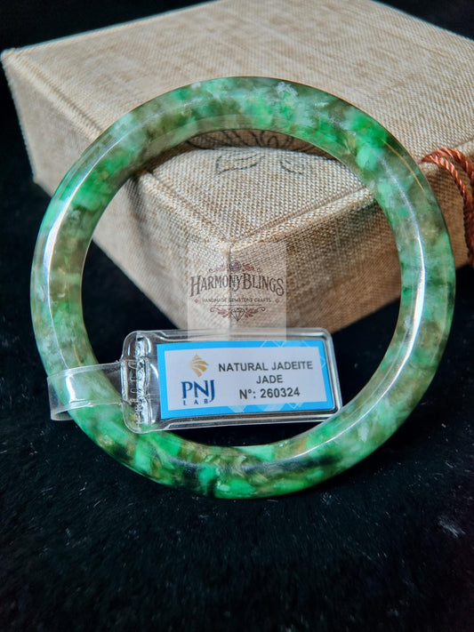 Extremely Rare, One of a Kind 61mm Natural Green-White Jade Bangle, Certified Authentic, Vintage Jewelry, Ideal Christmas & New Year Gift