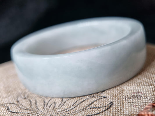 52mm White Jade Bangle, Natural Jade Bracelet, Wide Band Lucky Charm, Feng Shui Bracelet, New Year & Christmas Gift