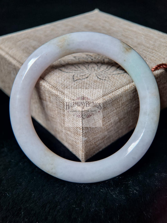 56mm White Jade Bangle with Beige Accents, Rare Natural Jade Bracelet for Positive Energy, Unique New Year & Christmas Gift