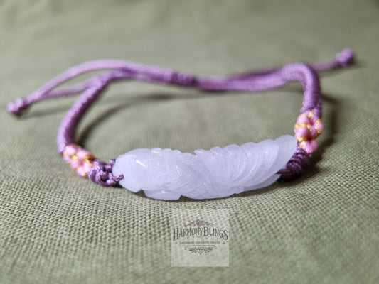 Macrame Bracelet with Jade Fish Carving and Floral Design, Lucky Feng Shui Bracelet - Christmas Gift, New Year Gift