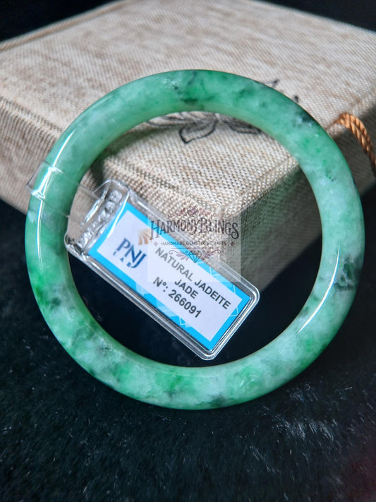 56mm Light Green Jade Bangle, Feng Shui Bracelet, Certified with PNJ, Lucky Gift for Christmas and New Year