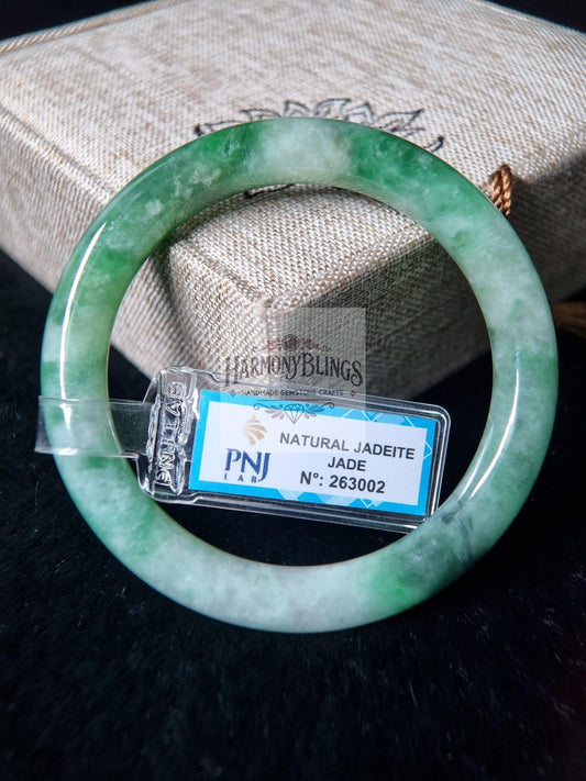 55mm Light Green Jade Bangle, Feng Shui Bracelet, Certified with PNJ, Lucky Gift for Christmas and New Year