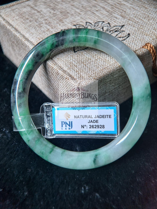 56mm Light Green Jade Bangle, Certified with PNJ, Feng Shui Bracelet, Lucky Gift for Christmas and New Year