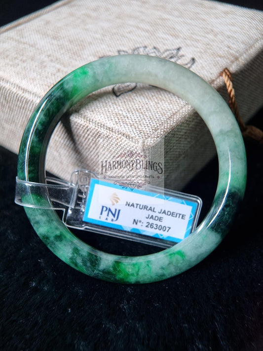 55mm Light Green Jade Bangle, Feng Shui Bracelet, Certified with PNJ Lucky Gift for Christmas and New Year