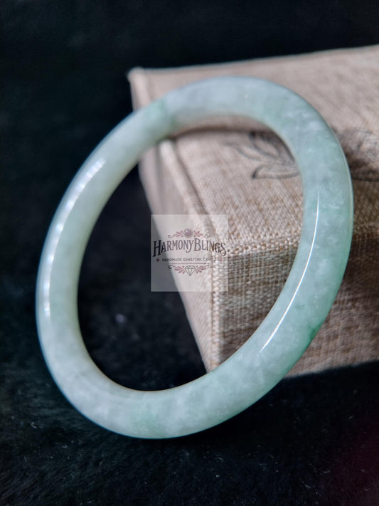 62mm Natural Jade Bangle in Light Green Hue, High-Quality Rare Gift, Perfect for Christmas, New Year, and Feng Shui Luck