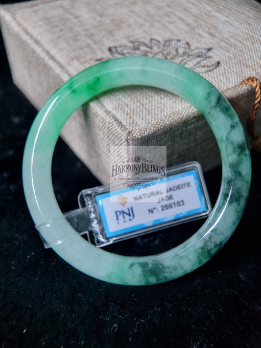 55mm Light Green Jade Bangle, Certified with PNJ, Feng Shui Bracelet, Lucky Gift for Christmas and New Year