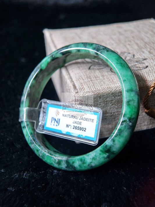 56mm Green Jade Bangle, Certified with PNJ, Feng Shui Bracelet, Lucky Gift for Christmas and New Year