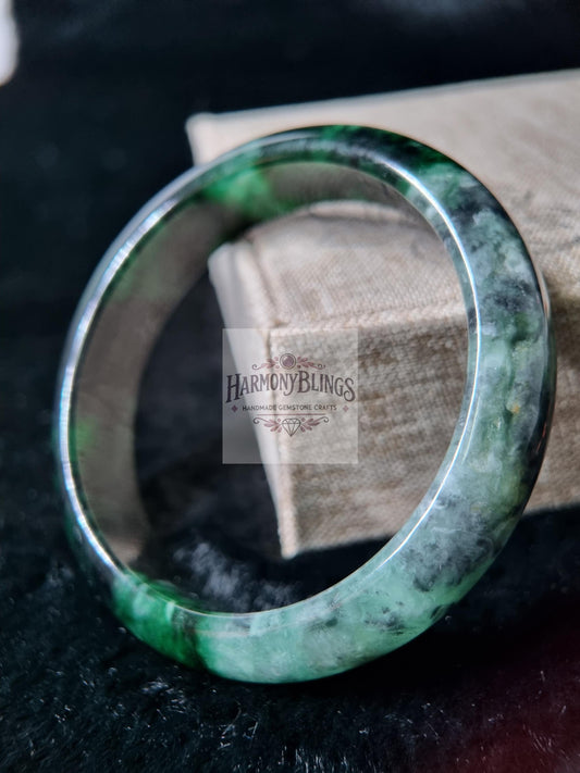 57mm Natural Green and Gray-White Jade Bangle, Unique Jade Bracelet, Elegant Gift for Christmas & New Year, Stylish Gemstone Accessory