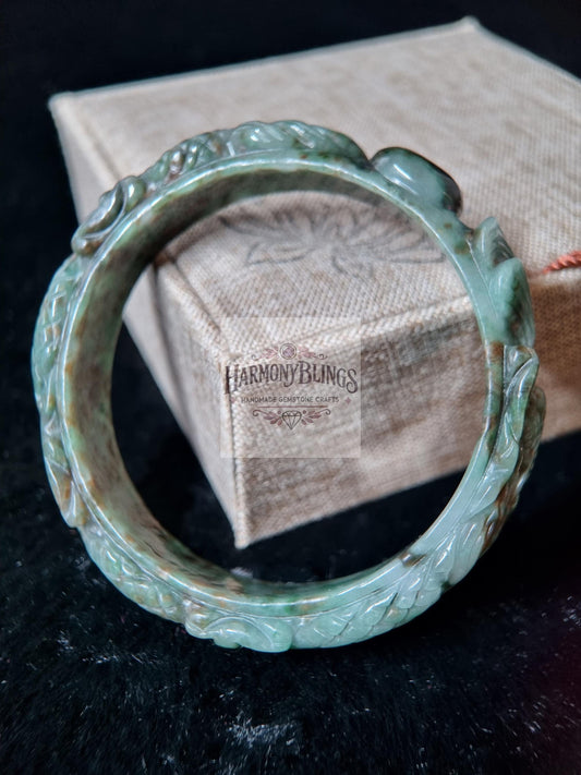 58mm Exquisite Jade Bangle with Dragon Holding Pearl Carving  Symbol of Luck, Prosperity & Authority | Perfect Feng Shui Gift