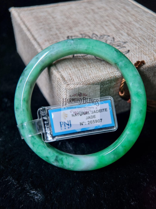 Green Jade Bangle 56mm - Certified by PNJ, Feng Shui Bracelet, Perfect Lucky Gift for Christmas & New Year