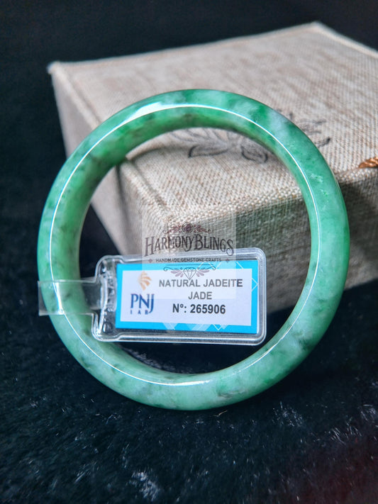 56mm Green Jade Bangle - Certified by PNJ, Feng Shui Bracelet, Lucky Gift for Christmas and New Year