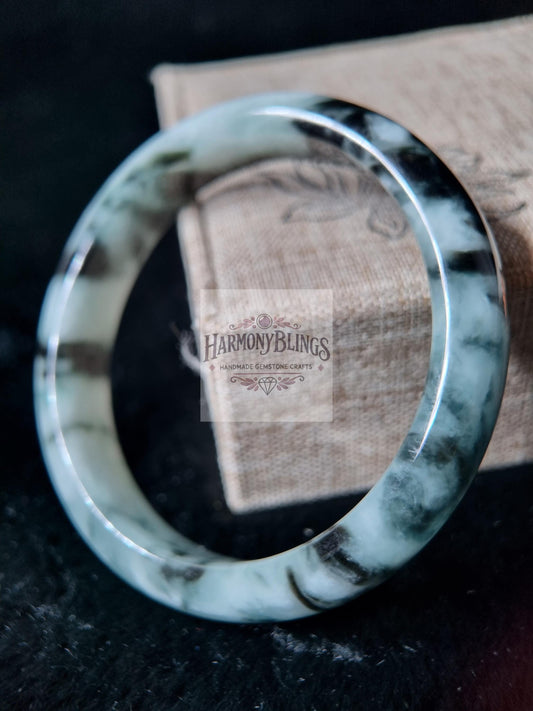 58mm Black and White Jade Bangle, Feng Shui Lucky Bracelet, Christmas and New Year Gift