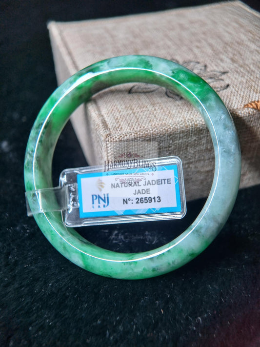 56mm Light Green Jade Bangle, Feng Shui Bracelet, Certified with PNJ Lucky Gift for Christmas and New Year