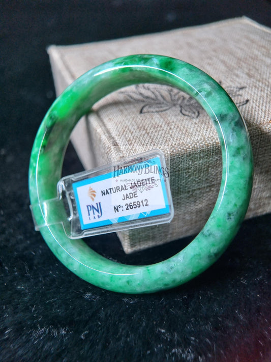 56mm Light Green Jade Bangle, Certified with PNJ, Feng Shui Bracelet, Lucky Gift for Christmas and New Year