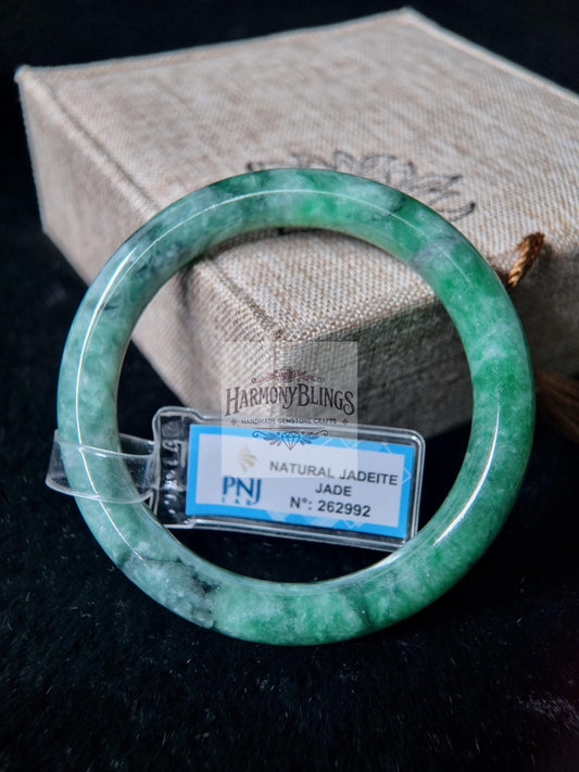 54mm Green Jade Bangle, Certified with PNJ, Feng Shui Bracelet, Lucky Gift for Christmas and New Year