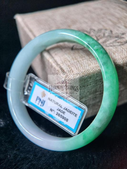 Green Jade Bangle 54mm - Certified by PNJ, Feng Shui Bracelet, Perfect Lucky Gift for Christmas & New Year