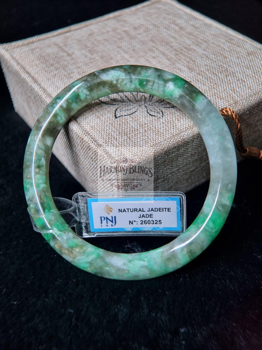 61mm Extremely Rare, One of a Kind Natural Green-White Jade Bangle, Certified Authentic, Vintage Jewelry, Ideal Christmas & New Year Gift